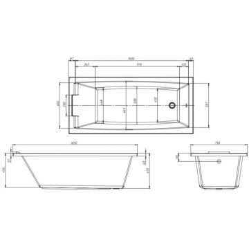 Ванна акриловая прямоугольная 1MarKa Aelita MG 1650х750 белый (01ае1675)