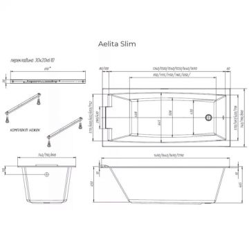 Ванна акриловая прямоугольная 1MarKa Aelita Slim 1650х750 белый (01ае1675слим)
