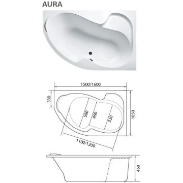 Ванна акриловая асимметричная 1MarKa (1Марка) Aura L 1600х1050 белый (01ау1610л)