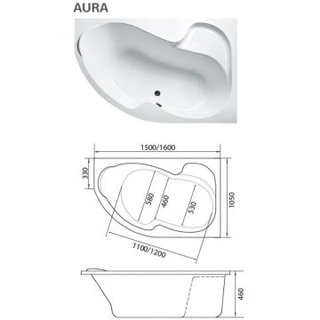 Ванна акриловая асимметричная 1MarKa Aura R 1600х1050 белый (01ау1610п)