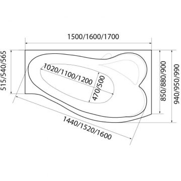 Ванна акриловая асимметричная 1MarKa (1Марка) Gracia L 1500х900 белый (01гр1590л)