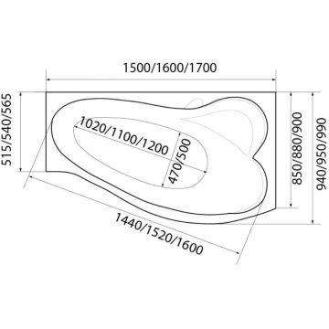 Ванна акриловая асимметричная 1MarKa (1Марка) Gracia R 1500х900 белый (01гр1590п)