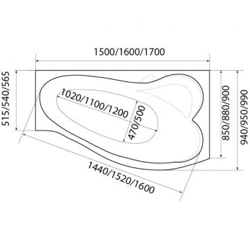 Ванна акриловая асимметричная 1MarKa Gracia L 1700х1000 белый (01гр1710л)