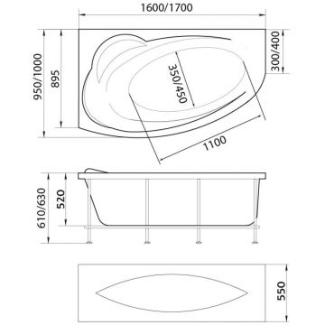 Ванна акриловая асимметричная 1MarKa (1Марка) Julianna L 1600х950 белый (01дж1695л)