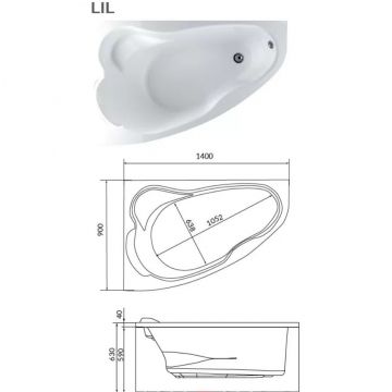 Ванна акриловая асимметричная 1MarKa (1Марка) Lil L 1400х900 белый (01лил1490л)