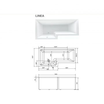 Ванна акриловая асимметричная 1MarKa (1Марка) Linea R 1650х850 белый (01лин16585п)