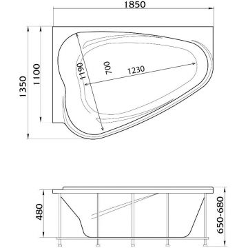 Ванна акриловая асимметричная 1MarKa Love L 1850х1350 белый (01лв1813л)