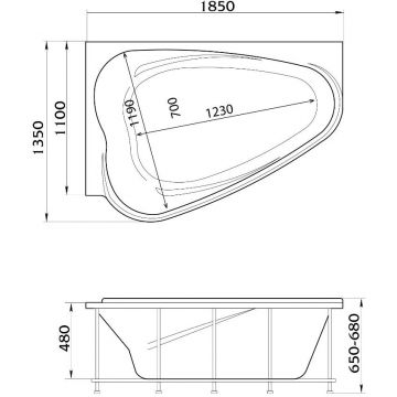Ванна акриловая асимметричная 1MarKa (1Марка) Love R 1850х1350 белый (01лв1813п)