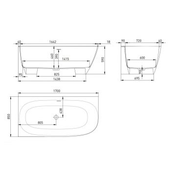Ванна пристенная/встраиваемая Salini (Салини) Sofia Corner L 1700х590х410 мм, 102515G, белый глянцевий