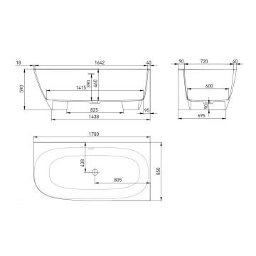 Ванна пристенная/встраиваемая Salini (Салини) Sofia Corner R 1700х590х410 мм, 102514G, белый глянцевий