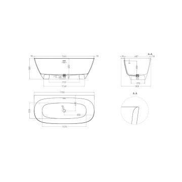 Ванна пристенная Salini (Салини) Sofia Wall 1700х580х370 мм, 102512G, белый глянцевий