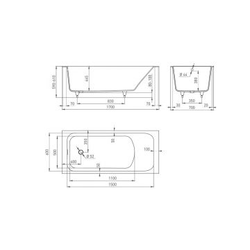 Ванна пристенная/встраиваемая Salini (Салини) Orlanda 1700х610х445 мм, 102021M, белый матовый