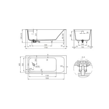 Ванна пристенная/встраиваемая Salini (Салини) Orlanda Axis Kit 1700х600х445 мм, 102121M, белый матовый