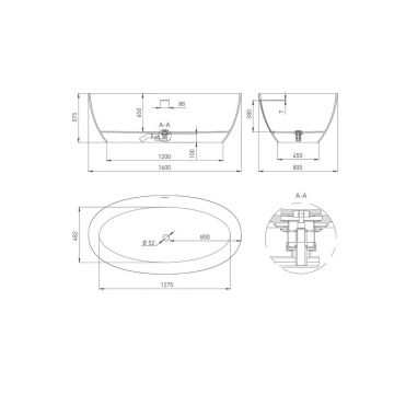 Ванна отдельностоящая Salini (Салини) Alda 1600х575х450 мм, 101923M, белый матовый