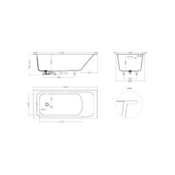 Ванна пристенная/встраиваемая Salini (Салини) Orlanda Axis Kit 1800х600х460 мм, 102122M, белый матовый