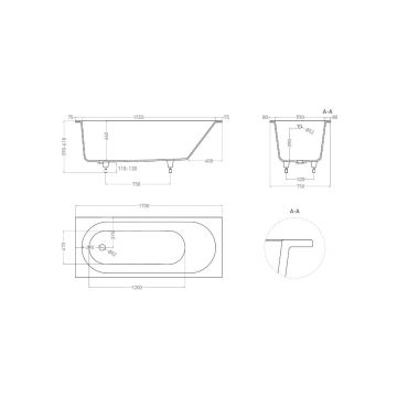 Ванна пристенная/встраиваемая Salini (Салини) Ornella 1700х610х460 мм, 102311G, белый глянцевий