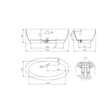 Ванна отдельностоящая Salini (Салини) Alda 1780х580х435 мм, 101911SM, белый матовый