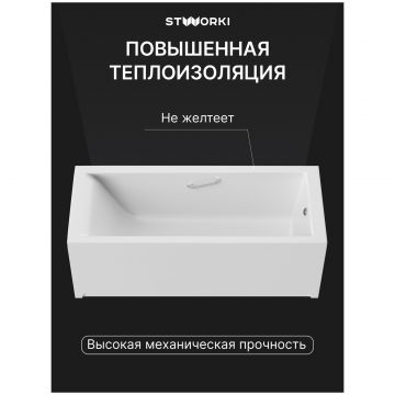 Ванна из искусственного камня Створки Ольборг 170x70 см, пристенная, белая, на ножках, с ручками, Stworki