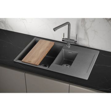 Мойка кухонная прямоугольная Granula Estetica двухчашевая с разделочной доской, чаша 360x430, 180x285 мм, ES-7808 графит