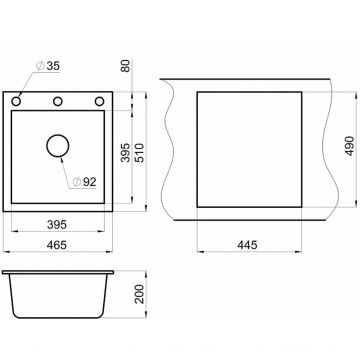 Кухонная мойка кварцевая Granula GR-4651 односекционная квадратная, врезная, чаша 395х395, цвет сланец