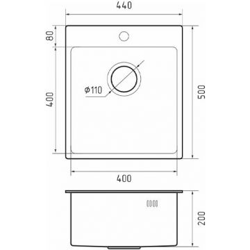 Мойка кухонная прямоугольная Rivelato Rinox UN PVD (4450 PVD black)