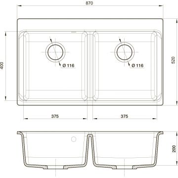Мойка кухонная прямоугольная Rivelato Axel 90-2D (X-90-2D антрацит)
