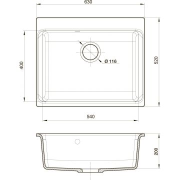 Мойка кухонная прямоугольная Rivelato Axel 60 (Х-60 топаз)