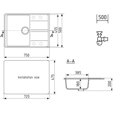 Мойка кухонная Ulgran (Улгран) из кварцевого композита прямоугольная Quartz Prima, цвет: десерт, база: 72.5х47.5 см, арт. Prima 750-03