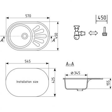Мойка кухонная Ulgran (Улгран) из искусственного мрамора овальная U-107м, цвет: шоколад, база: 54.5х42.5 см, арт. U-107m-345