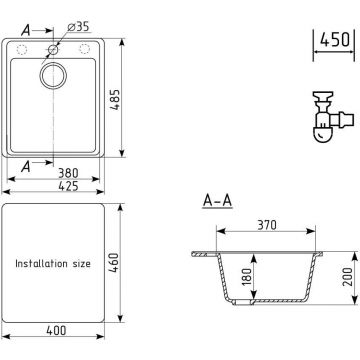Мойка кухонная Ulgran (Улгран) из кварцевого композита квадратная Quartz Forte, цвет: космос, база: 40х46 см, арт. Forte 425-08