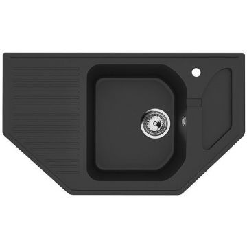 Мойка кухонная Ulgran (Улгран) из искусственного мрамора многоугольная U-109, цвет: ультра-черный, база: 75.5х46 см, арт. U-109-344