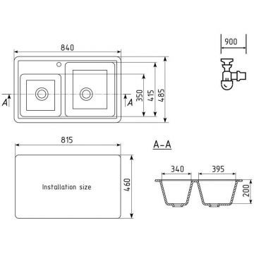 Мойка кухонная Ulgran (Улгран) из искусственного мрамора прямоугольная U-200, цвет: серый, база: 81.5х46 см, арт. U-200-310