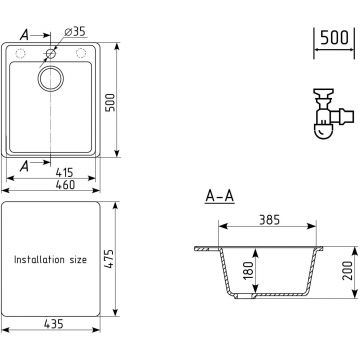Мойка кухонная Ulgran (Улгран) из кварцевого композита квадратная Quartz Forte, цвет: жасмин, база: 43.5х47.5 см, арт. Forte 460-01