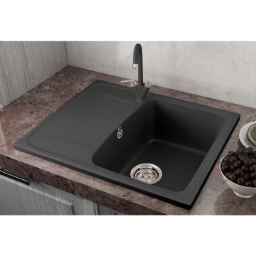 Мойка кухонная Ulgran из искусственного мрамора прямоугольная  U-201, цвет: ультра-черный, база: 55.5х46.5 см, арт. U-201-344