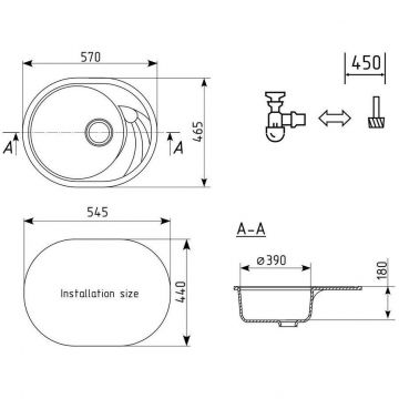 Мойка кухонная Ulgran (Улгран) из искусственного мрамора овальная U-403, цвет: ультра-белый, база: 54.5х44 см, арт. U-403-341