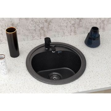 Мойка кухонная Ulgran из искусственного мрамора круглая  U-500, цвет: черный, база: 41.5х41.5 см, арт. U-500-308