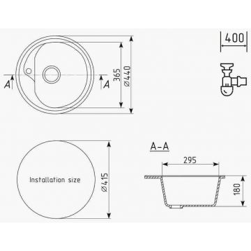 Мойка кухонная Ulgran (Улгран) из искусственного мрамора круглая U-500, цвет: ультра-белый, база: 41.5х41.5 см, арт. U-500-341