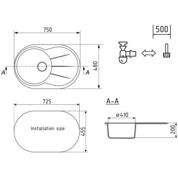 Мойка кухонная Ulgran (Улгран) из искусственного мрамора овальная U-503, цвет: бежевый, база: 72.5х45.5 см, арт. U-503-328
