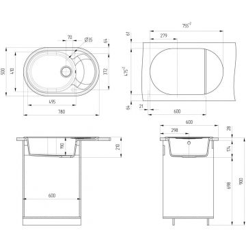 Мойка кухонная Ulgran из искусственного мрамора овальная  U-610, цвет: песочный, база: 75.5х47.5 см, арт. U-610-302