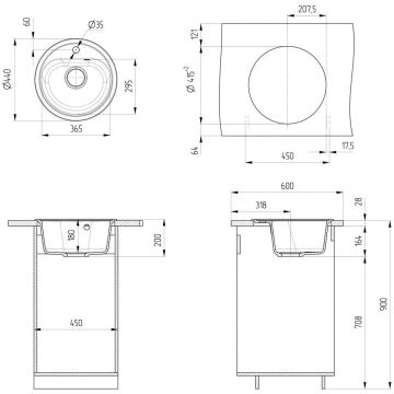 Мойка кухонная Ulgran (Улгран) из искусственного мрамора круглая U-700, цвет: песочный, база: 41.5х41.5 см, арт. U-700-302