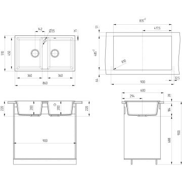 Мойка кухонная Ulgran из искусственного мрамора прямоугольная  U-708, цвет: песочный, база: 83.5х58.5 см, арт. U-708-302