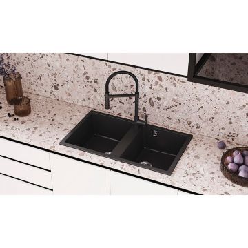 Мойка кухонная Ulgran из искусственного мрамора прямоугольная  U-708, цвет: ультра-черный, база: 83.5х58.5 см, арт. U-708-344