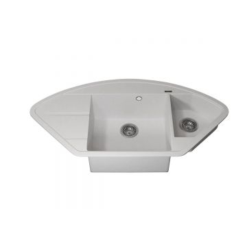 Кухонная мойка кварцевая Uperwood (Упервуд) Quartz UPD-06, 01, угловая двухсекционная, белая 3910202120