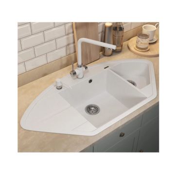 Кухонная мойка кварцевая Uperwood (Упервуд) Quartz UPD-06, 01, угловая двухсекционная, белая 3910202120