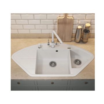 Кухонная мойка кварцевая Uperwood (Упервуд) Quartz UPD-06, 01, угловая двухсекционная, белая 3910202120