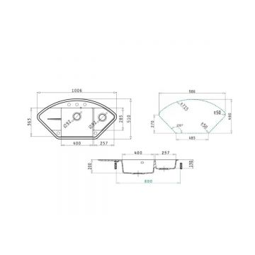 Кухонная мойка кварцевая Uperwood (Упервуд) Quartz UPD-06, 03, угловая двухсекционная, серая 3910202122
