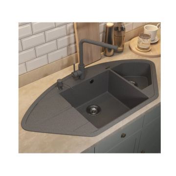 Кухонная мойка кварцевая Uperwood (Упервуд) Quartz UPD-06, 03, угловая двухсекционная, серая 3910202122