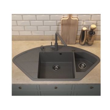 Кухонная мойка кварцевая Uperwood (Упервуд) Quartz UPD-06, 03, угловая двухсекционная, серая 3910202122