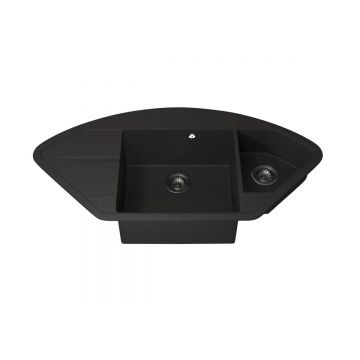 Кухонная мойка кварцевая Uperwood (Упервуд) Quartz UPD-06, 04, угловая двухсекционная, черная 3910202123
