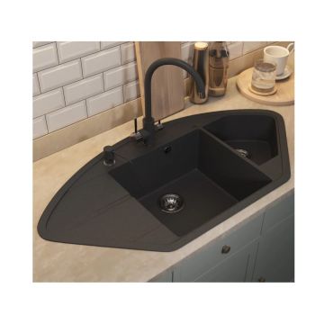 Кухонная мойка кварцевая Uperwood (Упервуд) Quartz UPD-06, 04, угловая двухсекционная, черная 3910202123